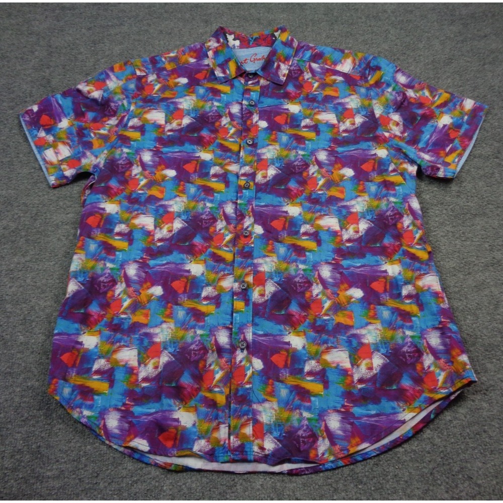 Robert Graham Shirt Men L Mayfield Abstract AOP Short Sleeve Button Down